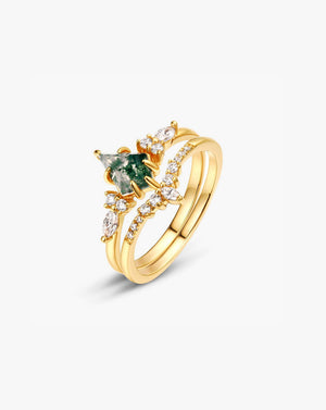 Vintage Kite Cut Moss Agate Engagement Ring