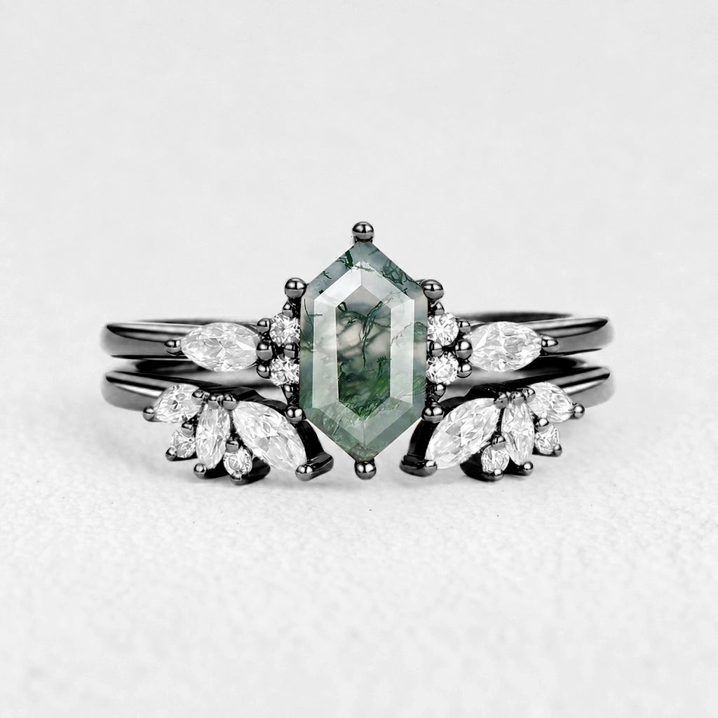 Sophia’s Serenity | Hexagon Moss Agate Bridal Set 2pcs.