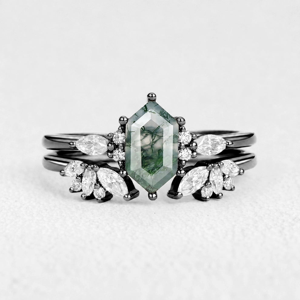 Sophia’s Serenity | Hexagon Moss Agate Bridal Set 2pcs.