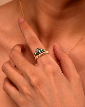 Gold Crown Stack Moss Agate Engagement Ring