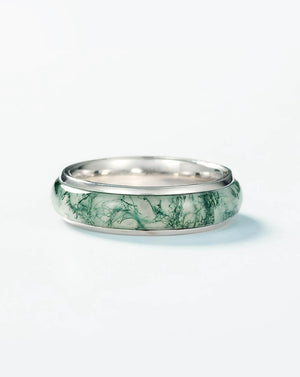 Minimalist Classic Moss Agate Band Ring in Sterling Silver