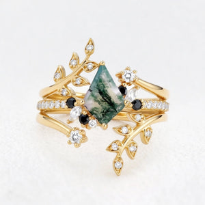 Eleonora’s Quartet | Kite Moss Agate & Black Moissanite Couple Set 4pcs