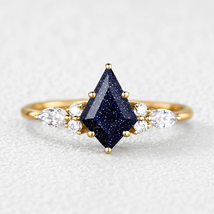 Stella’s Spark | Kite Cut Blue Sandstone & Marquise Moissanite Bridal Set 2pcs.