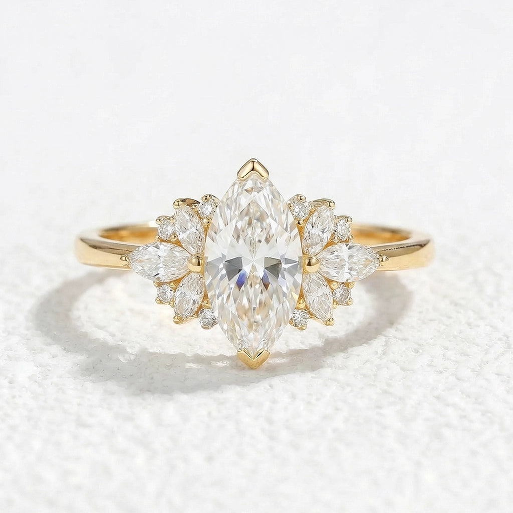 Graceful Marquise Cut Moissanite Ring-Aro - GemsMagic.
