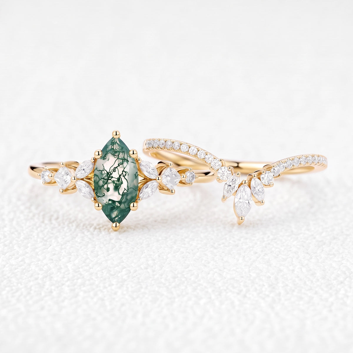 Diana’s Glade | Marquise Moss Agate Cluster Chevron Bridal Set 2pcs