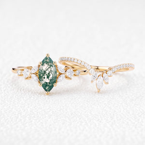 Diana’s Glade | Marquise Moss Agate Cluster Chevron Bridal Set 2pcs