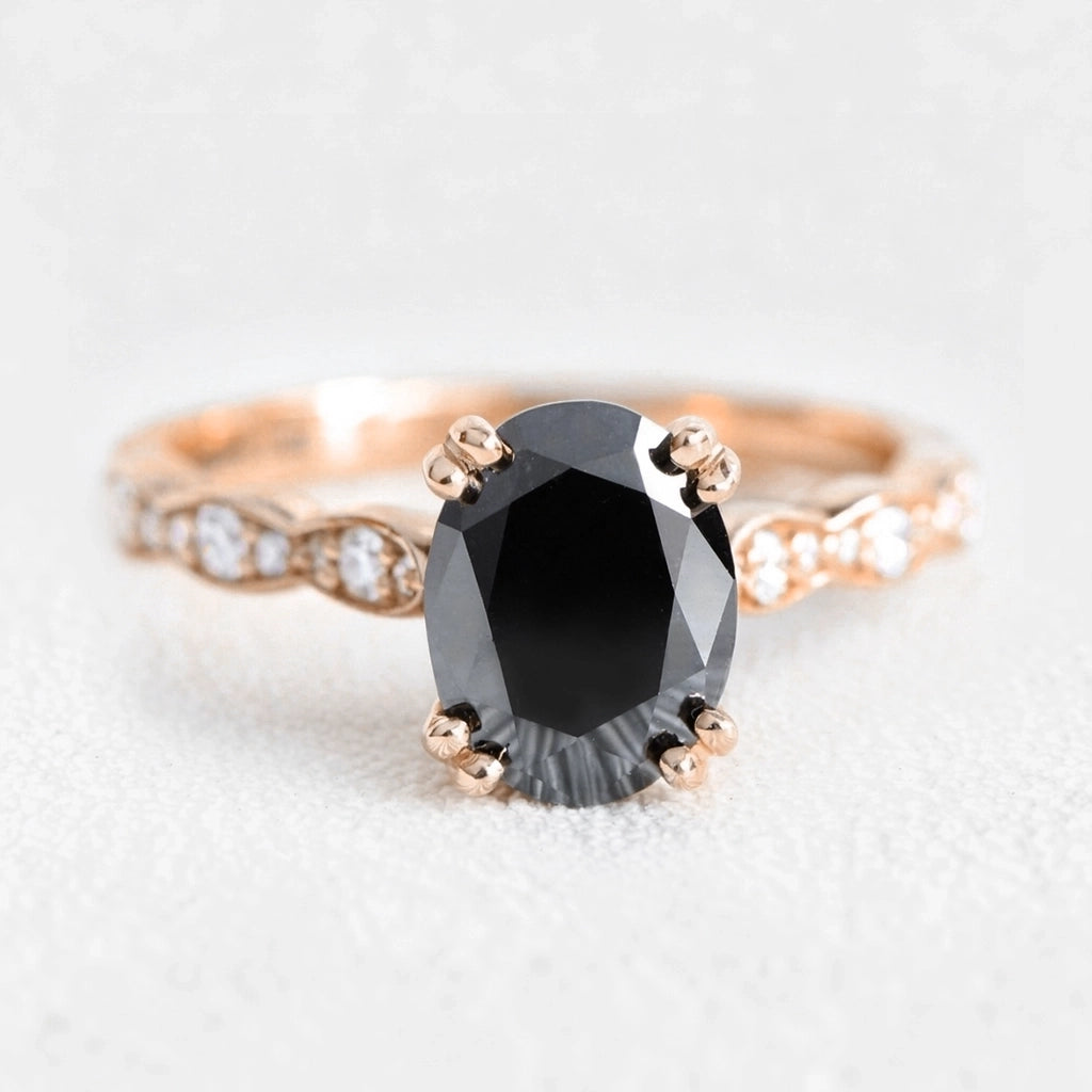 Vera's Midnight | Oval Black Diamond Solitaire Engagement Ring.