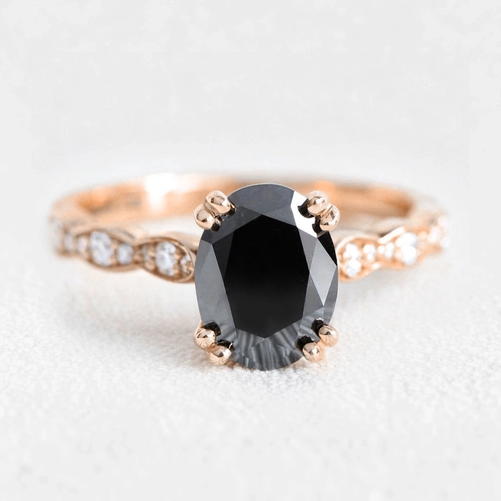 Vera's Midnight | Oval Black Diamond Solitaire Engagement Ring.
