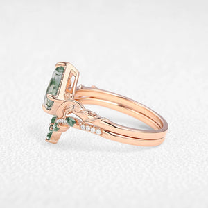 Flora’s Lark | Kite Cut Moss Agate Leafy Bridal Set 2pcs