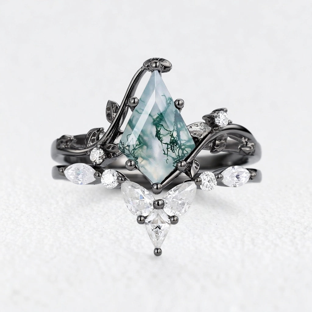 Isadora’s Vine | Kite Cut Moss Agate Bridal Duo