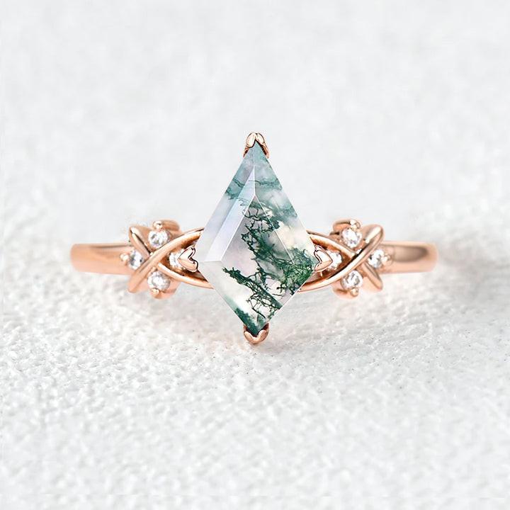 Unique Moss Agate Geometric Engagement Ring.