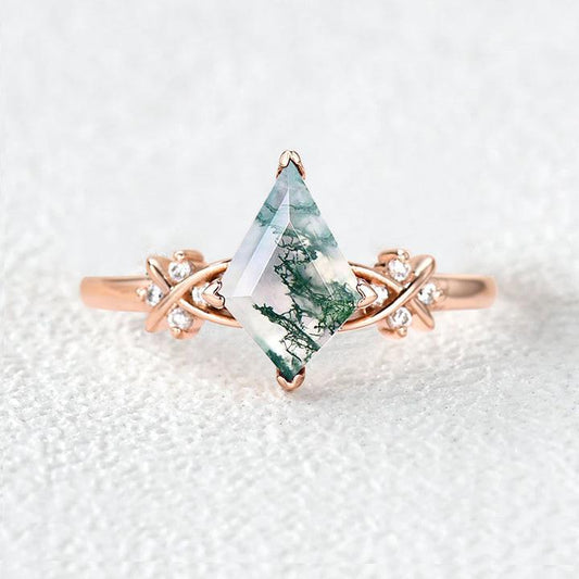 Unique Moss Agate Geometric Engagement Ring.