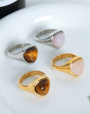 Geometric Gold Natural Rose Quartz Ring