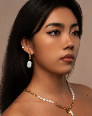 French Vintage Baroque Pearl Hoop Earrings