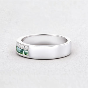 The Twin Rivers Band | Half-Bezel Horizon of Moss & Moissanite.