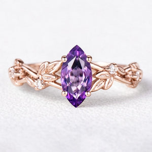 Violet’s Twig | Vintage Marquise Amethyst & Diamond Bridal Set 2pcs.