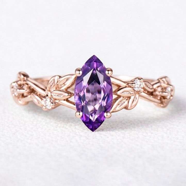 Violet’s Twig | Vintage Marquise Amethyst & Diamond Bridal Set 2pcs.