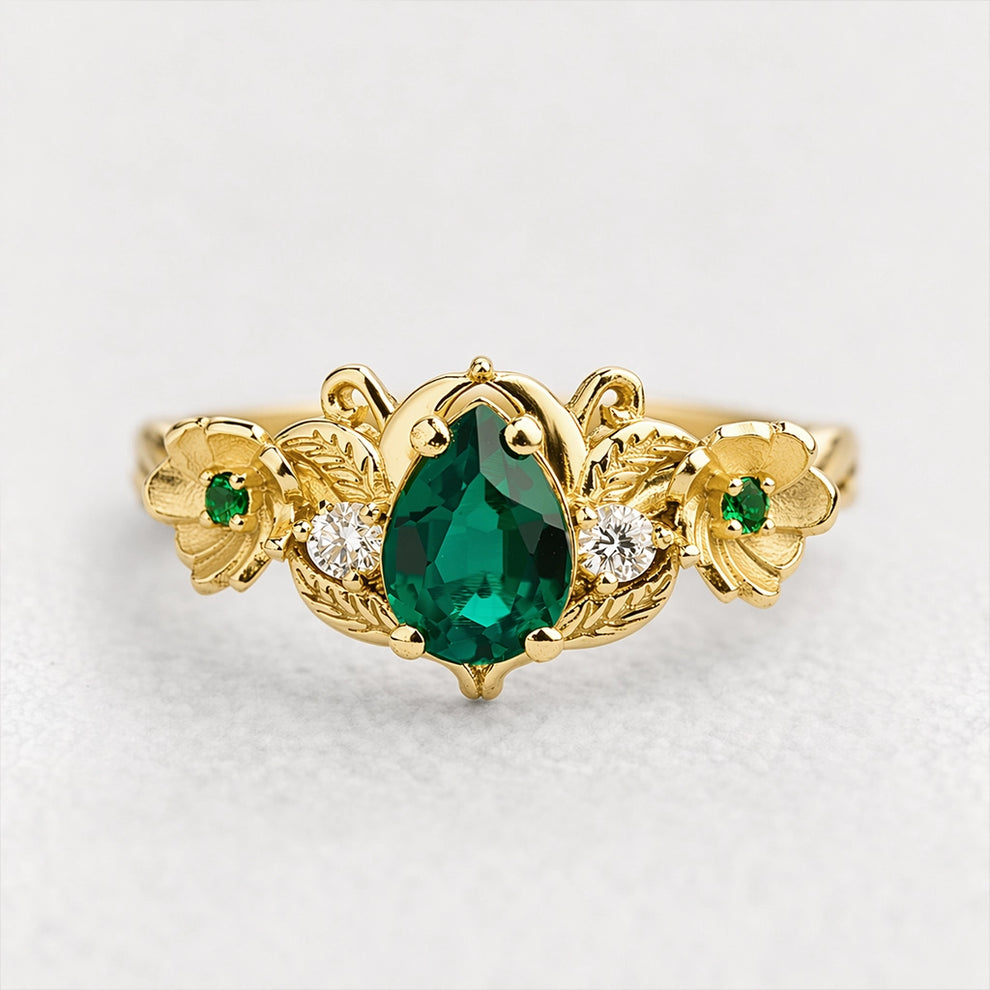 Flora’s Bloom | Natural Emerald Floral Bridal Set 2pcs.