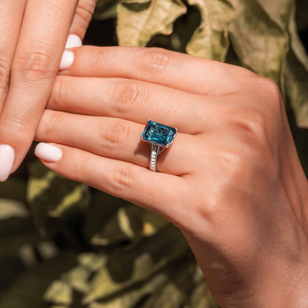 Azure Dream 5CT Emerald Cut Green Gemstone Ring