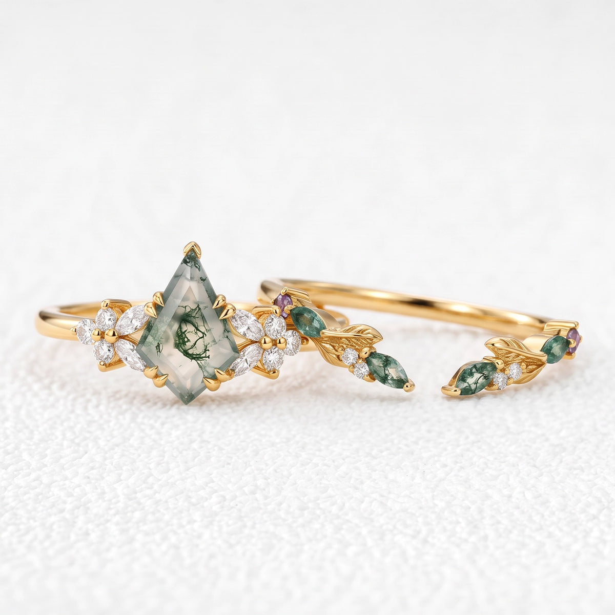 Marigold’s Drift | Kite Cut Moss Agate Leafy Bridal Set 2pcs