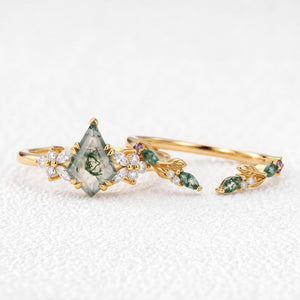 Marigold’s Drift | Kite Cut Moss Agate Leafy Bridal Set 2pcs