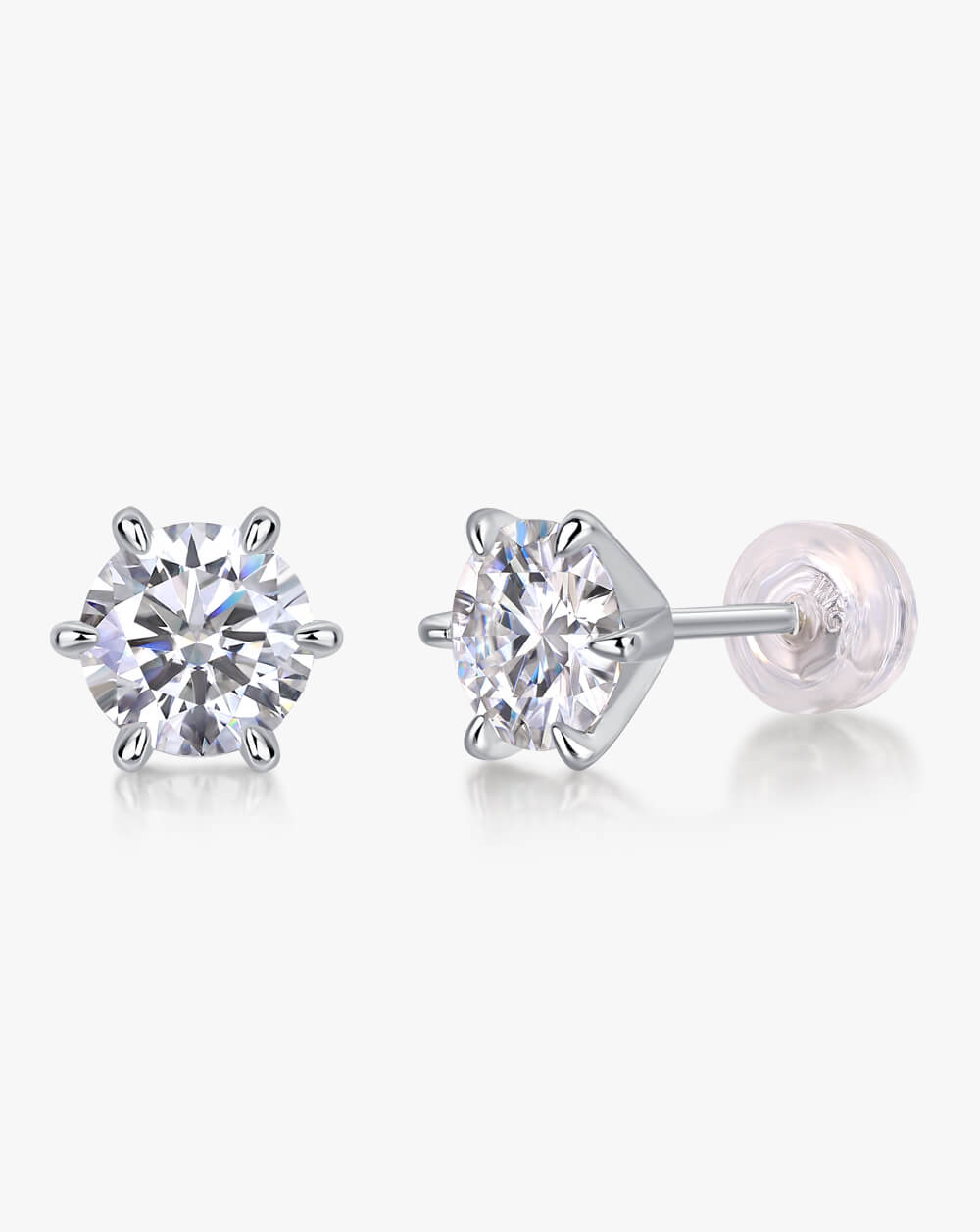Round 6 Claw Sparkle Silver Moissanite Solitaire Stud Earrings-Unisex