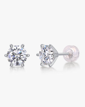 Round 6 Claw Sparkle Silver Moissanite Solitaire Stud Earrings-Unisex