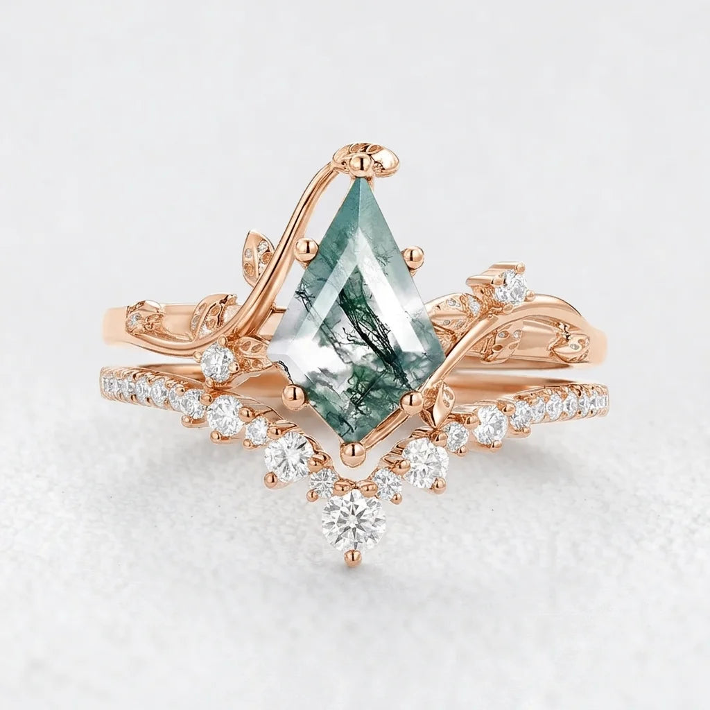 Cordelia’s Thicket | Kite Cut Moss Agate Leafy Cluster Bridal Set 2pcs.