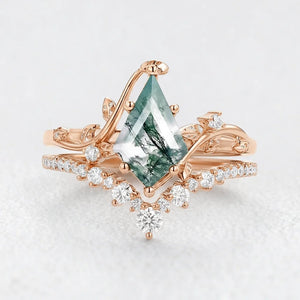 Cordelia’s Thicket | Kite Cut Moss Agate Leafy Cluster Bridal Set 2pcs.