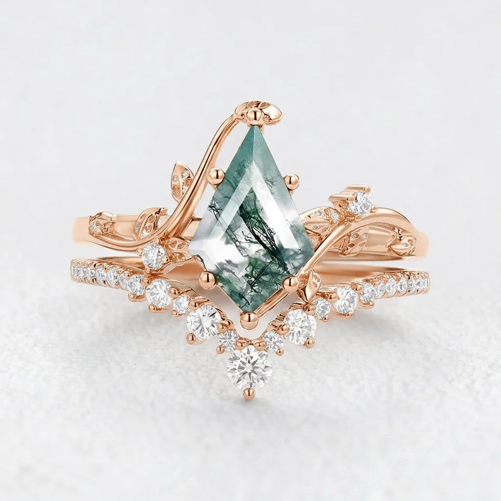 Cordelia’s Thicket | Kite Cut Moss Agate Leafy Cluster Bridal Set 2pcs.