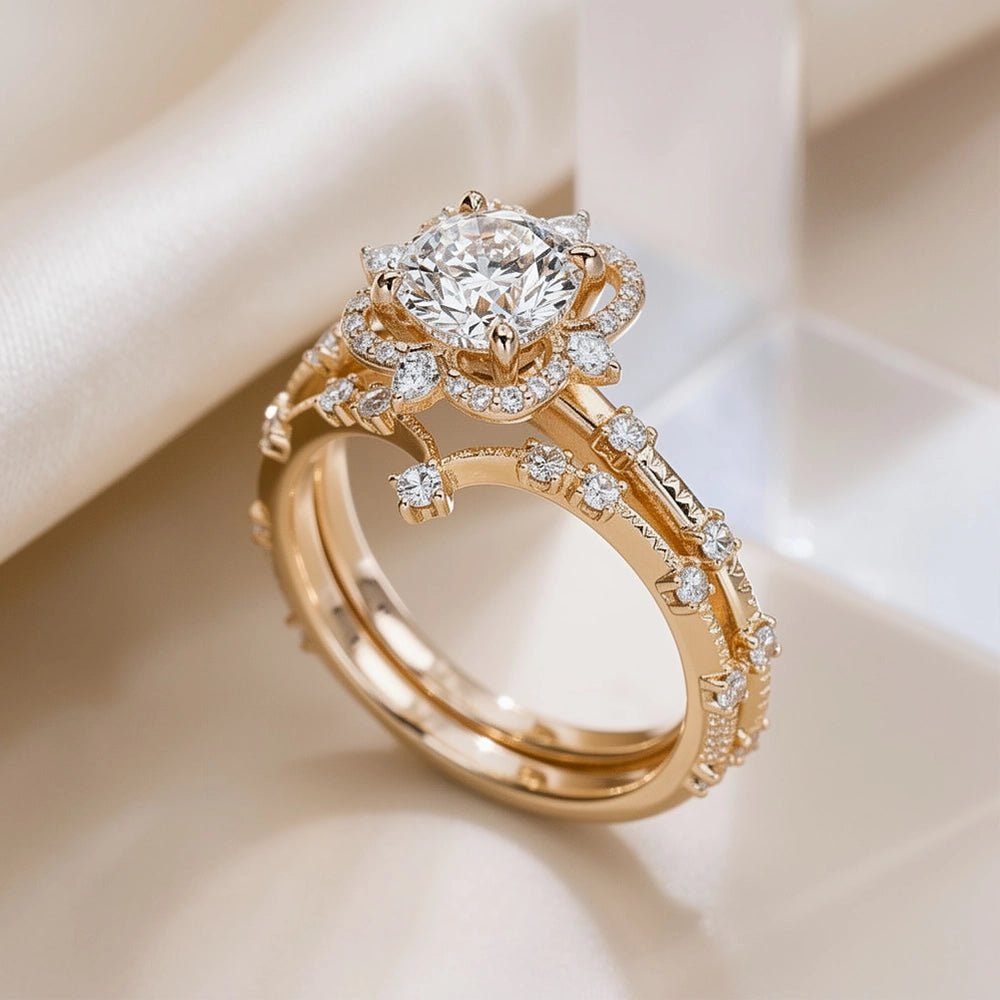 Luna’s Float | 2CT Round Art Diamond Floating Halo Gold Ring.