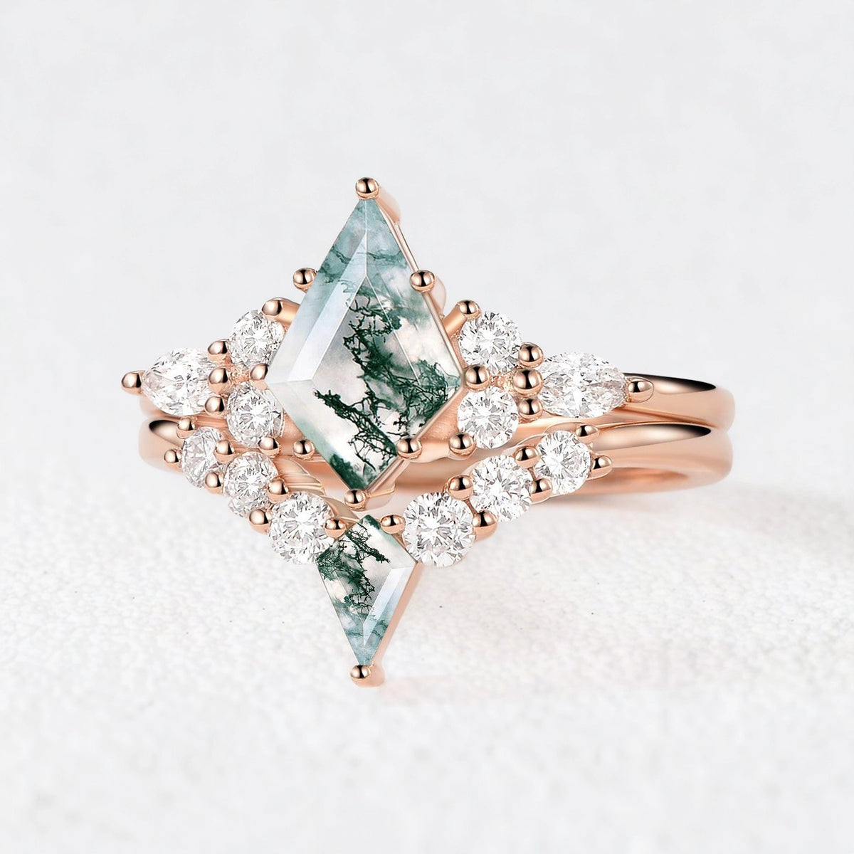 Sylvia’s Wildwood | Kite Moss Agate Cluster Chevron Bridal Duo