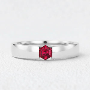 Ruben’s Hexagon | Ruby Tension Set Men's Wedding Band.