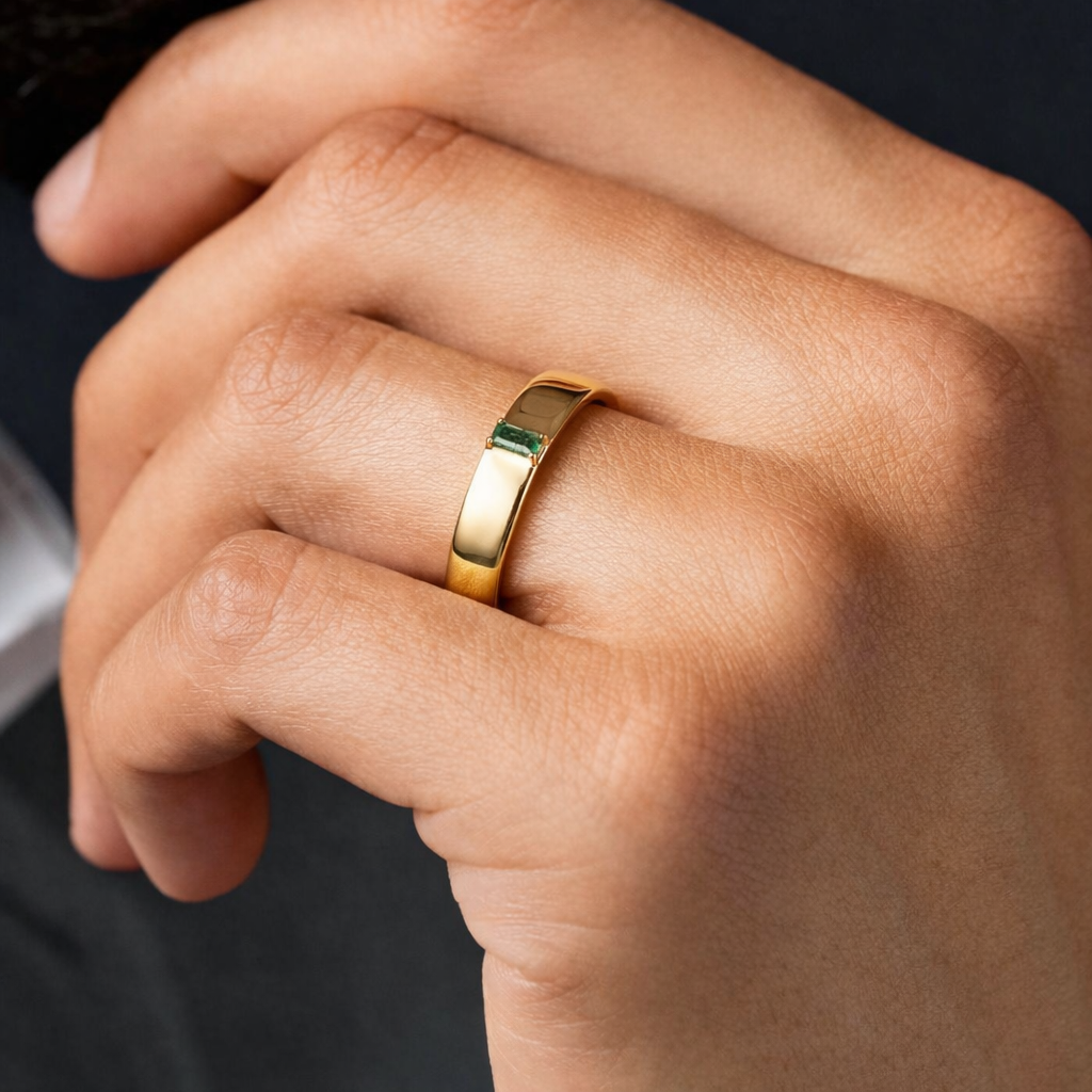 Moss Trace | Inner Engraved Moss Agate Men's Wedding Band.
