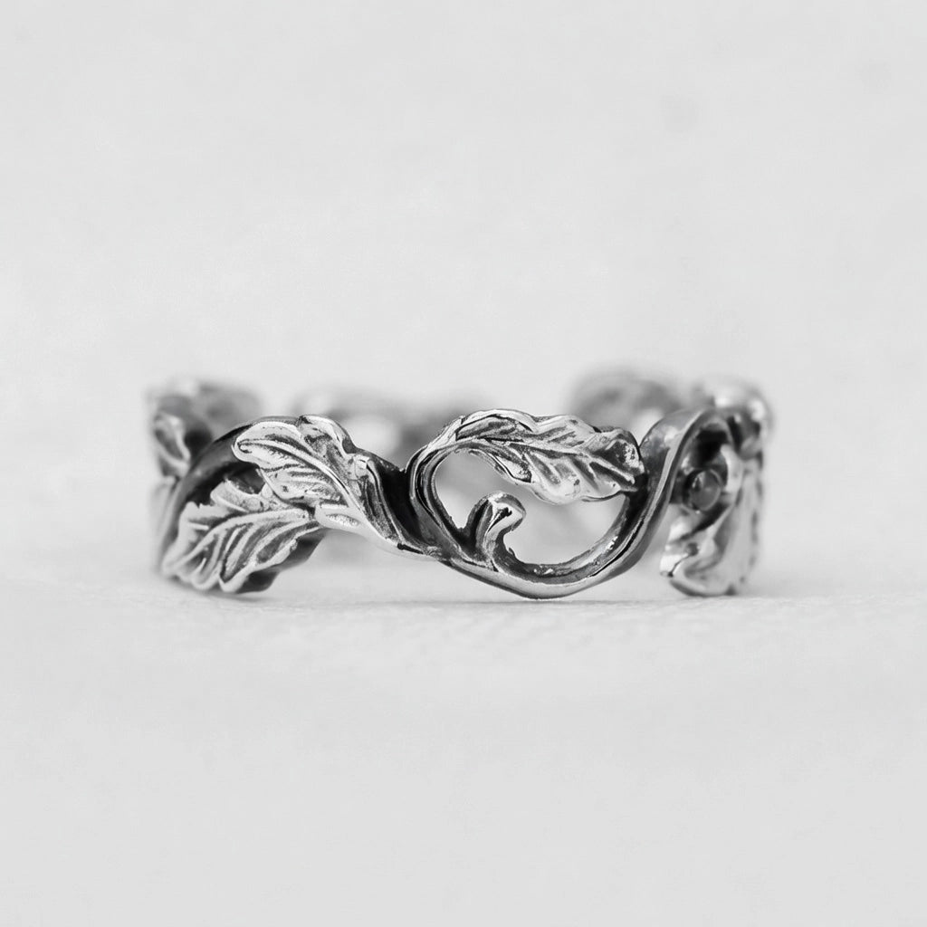 The Twilight Grove | An Openwork Slim Band of Oak Leaves & Acorn.