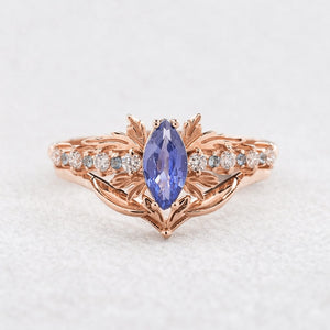 Aurora’s Fairy Wing | Marquise Natural Sapphire Vintage Bridal Set 2pcs.