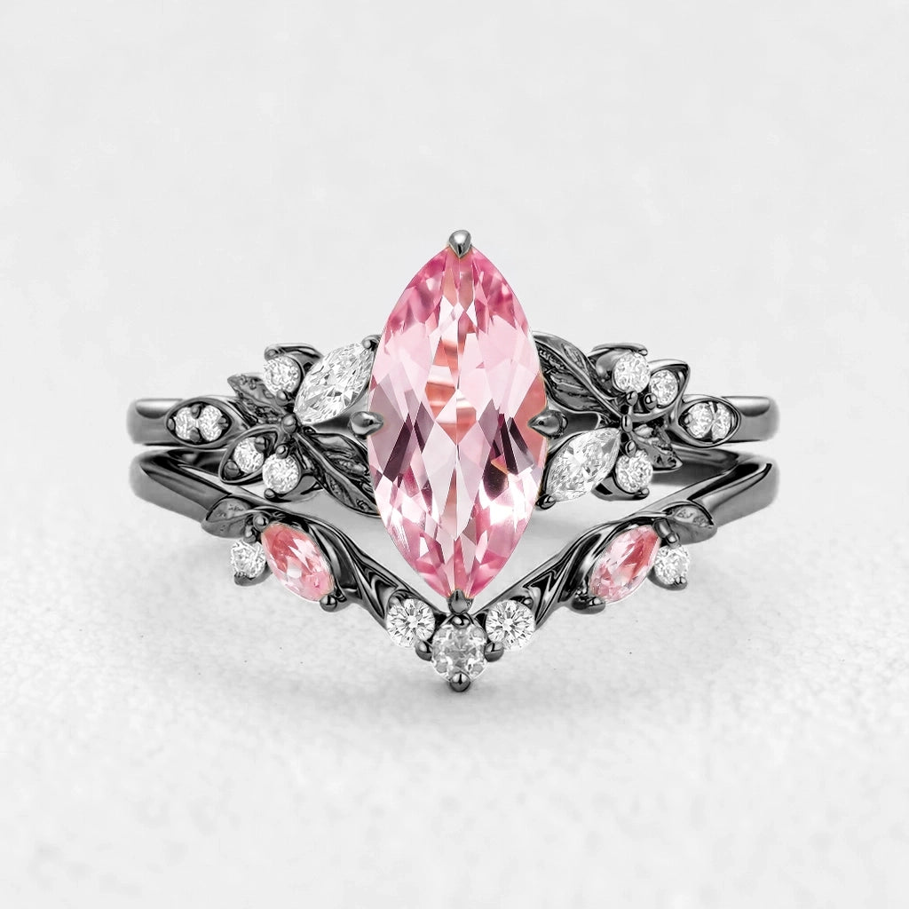 Peony's Bloom | Marquise Pink Sapphire Bridal Set 2pcs.