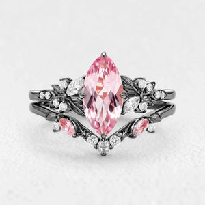 Peony's Bloom | Marquise Pink Sapphire Bridal Set 2pcs.