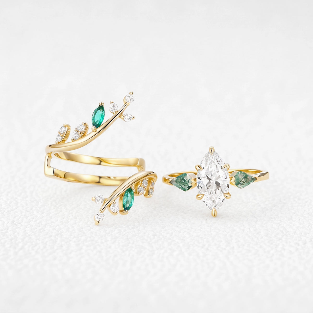 Seraphina’s Aviary | 1CT Marquise Diamond Foliage Bridal Duo