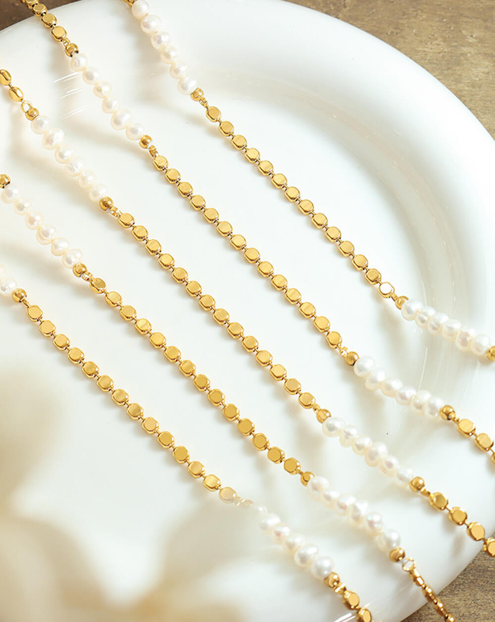 Minimalist Lentil Bead Necklace with Freshwater Pearls