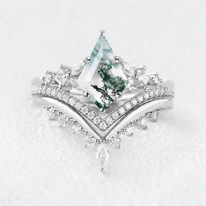 Sylvie’s Cascade | Kite Cut Moss Agate Stacking Bridal Set 3pcs.
