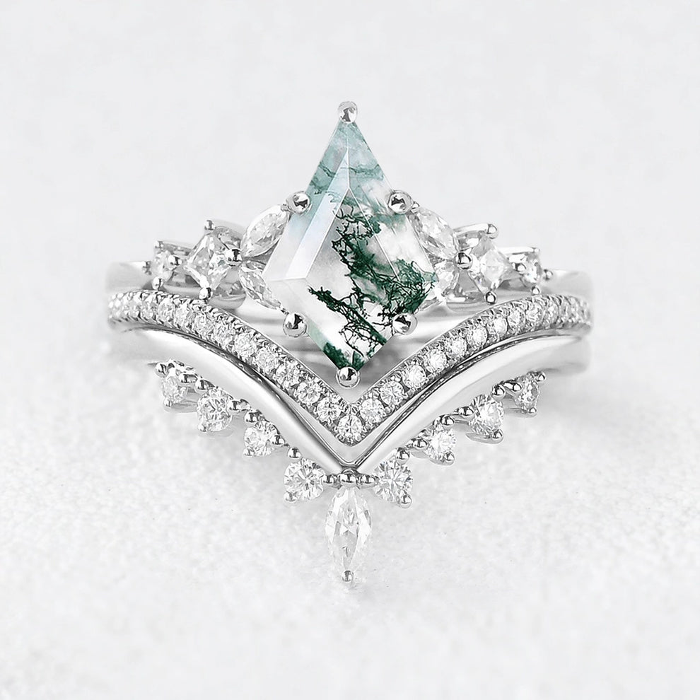 Sylvie’s Cascade | Kite Cut Moss Agate Stacking Bridal Set 3pcs.