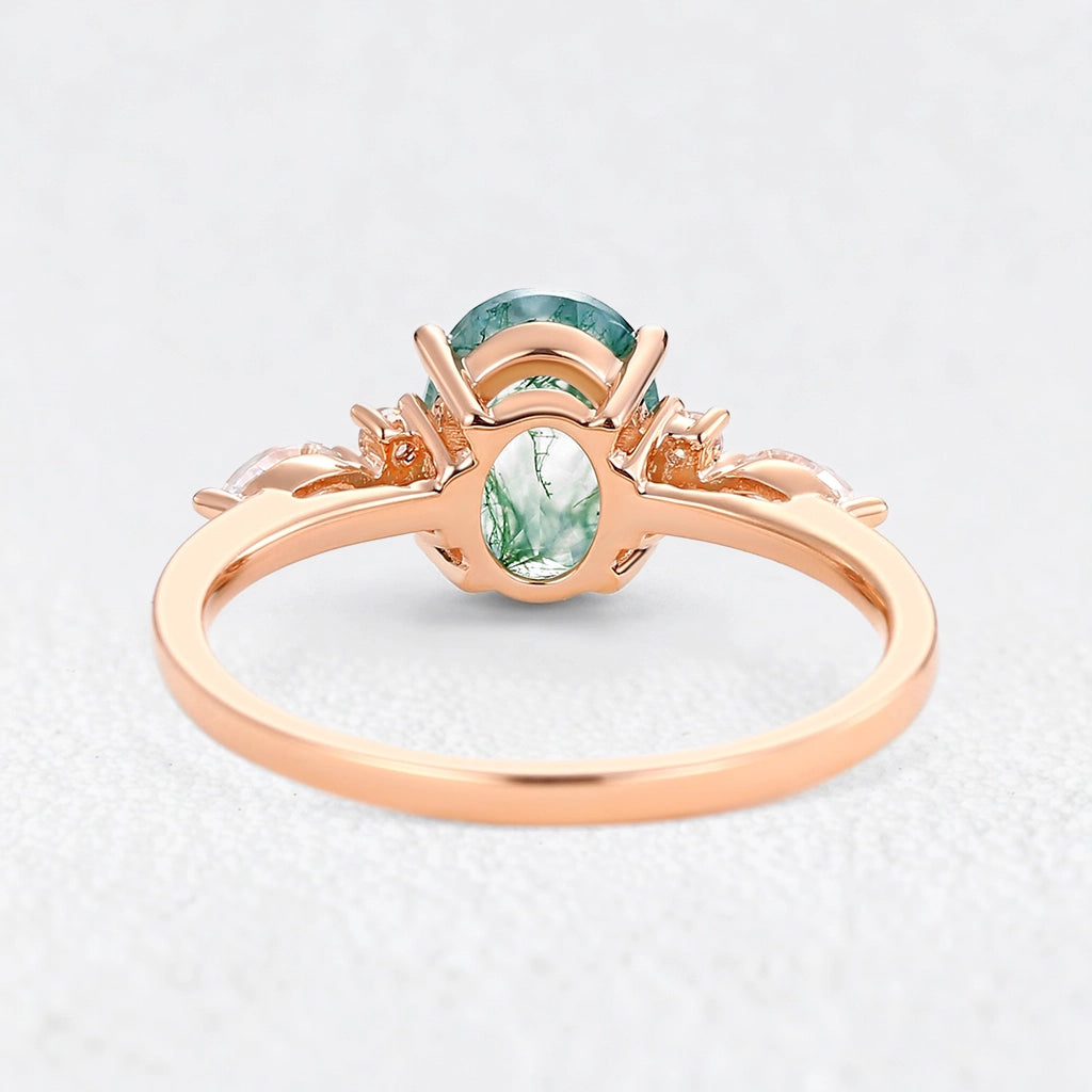Oval Moss Agate Classic Engagement Ring.