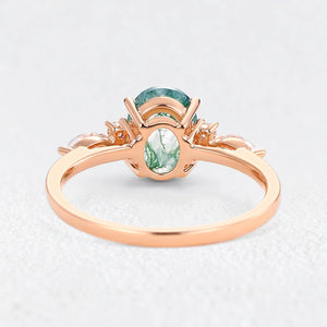 Oval Moss Agate Classic Engagement Ring.