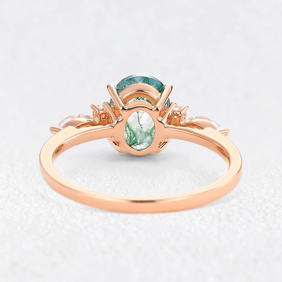 Oval Moss Agate Classic Engagement Ring.