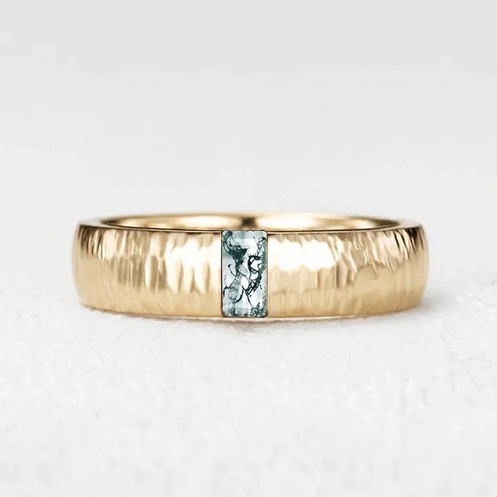 Silas’s Inlay | Moss Agate Textured Men's Wedding Band.