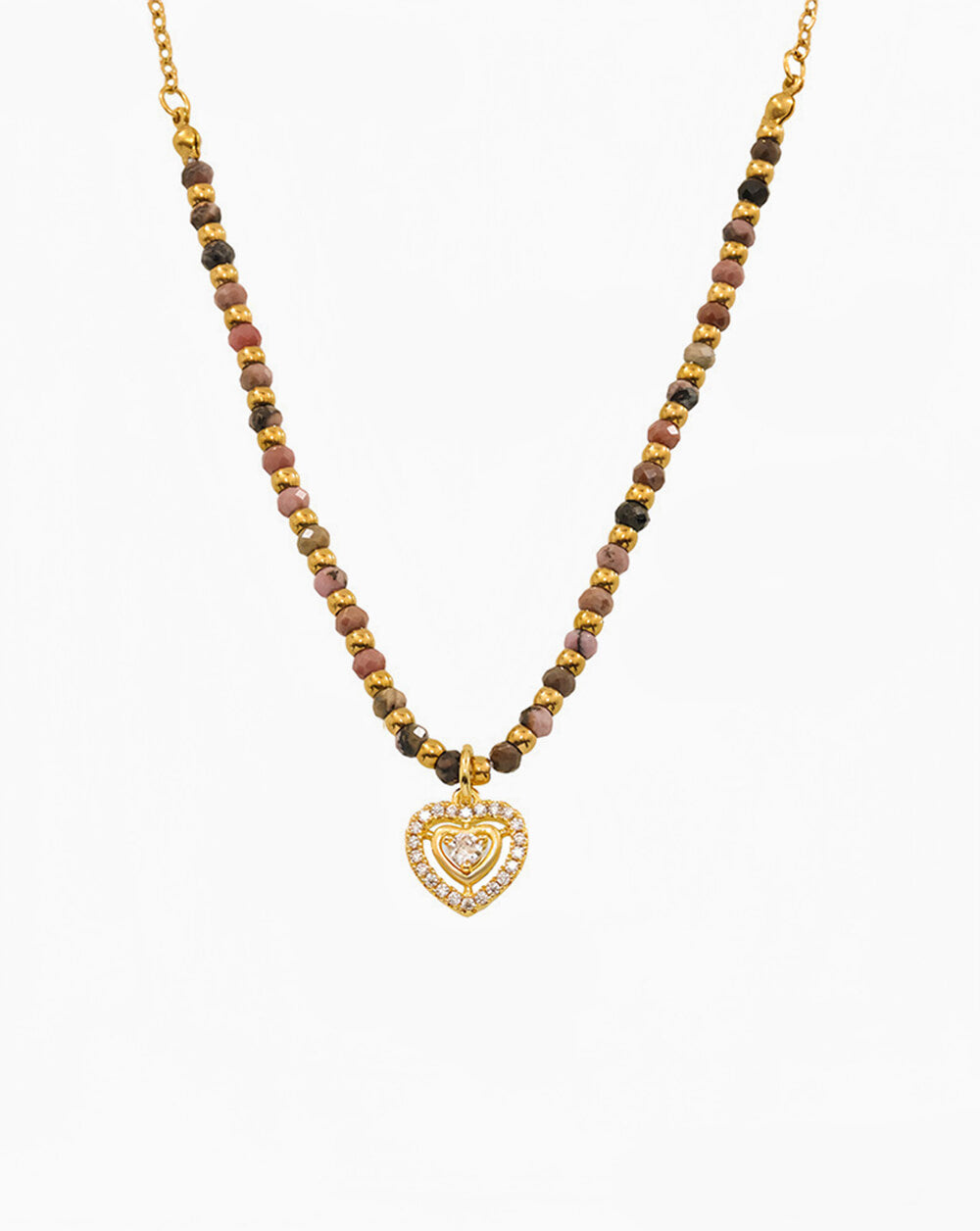 Gold Mangalsutra Gemstone Beaded Necklace with Heart Pendant