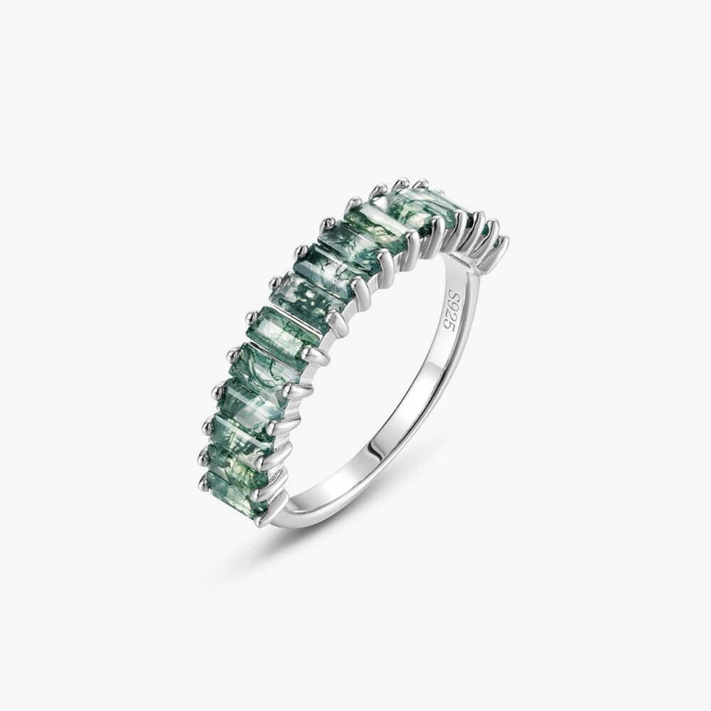 Natural Baguette Emerald Terrace Moss Agate Ring.