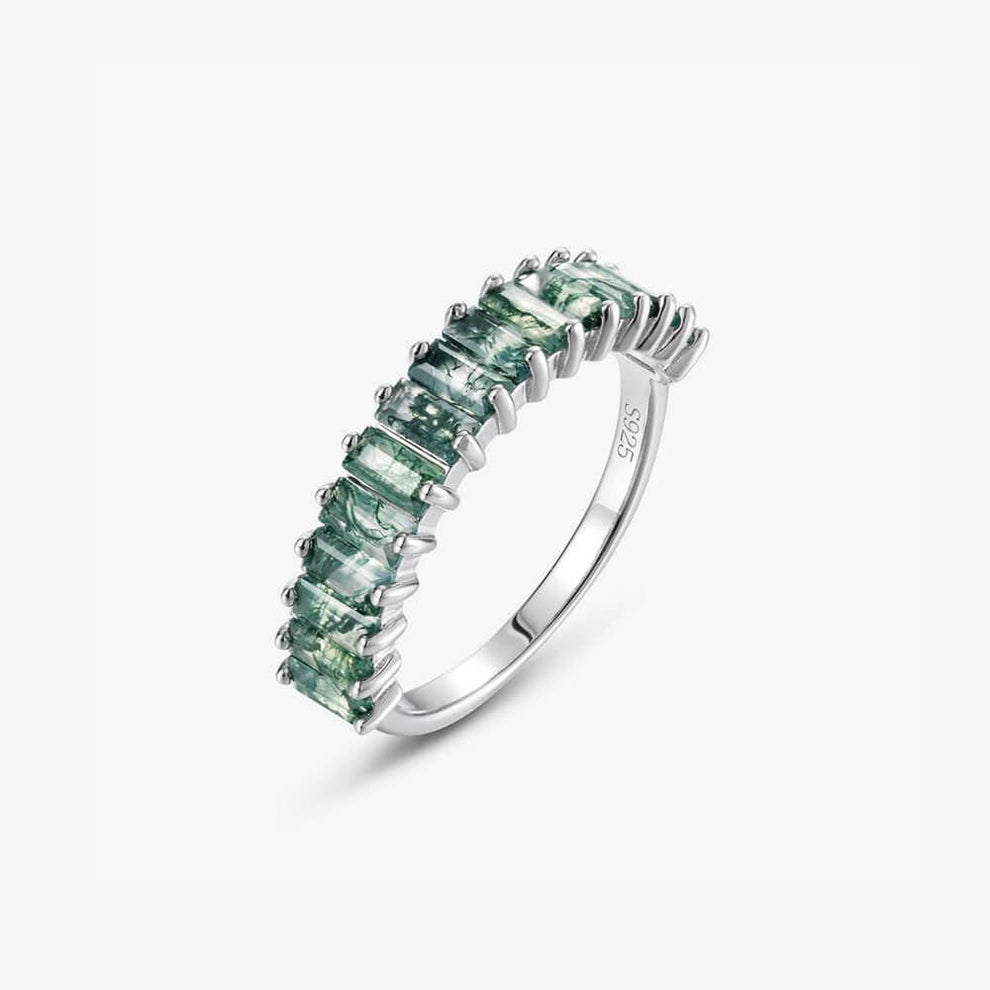 Natural Baguette Emerald Terrace Moss Agate Ring.