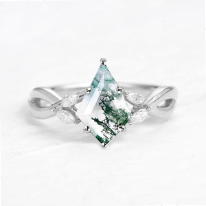 Minimalist Kite Cut Moss Agate Infinity Engagement Ring.